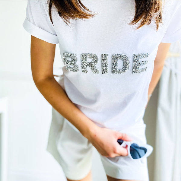 Bride t-shirt with sparkly rhinestone letters / Engagement Gift / Bride to be shirt