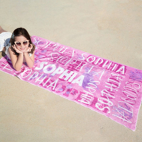 Personalized Beach Towels With Names, Custom Lettered Kids Signature Pool Towels