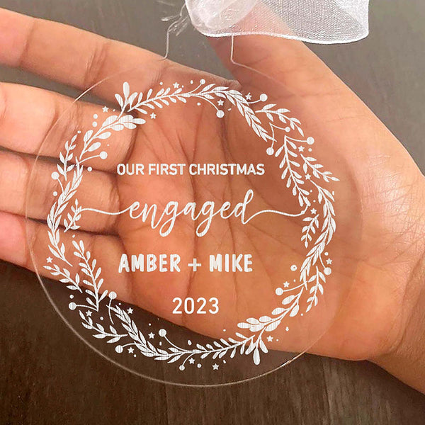 Engraved First Christmas Engaged Ornament Personalised Bauble for 1st Christmas