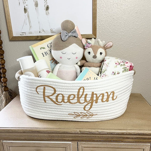 Baby Girl Gift Basket - Ivory Cream Baby Shower Personalized Gift Basket