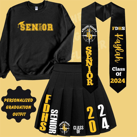 Graduation Outfit 2024: Custom sweatshirt and Skirt, 2024 Skirt, Set, Graduation Gift 2024