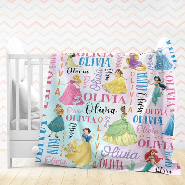 Personalized Watercolor Princess Blanket, Custom Name Blanket