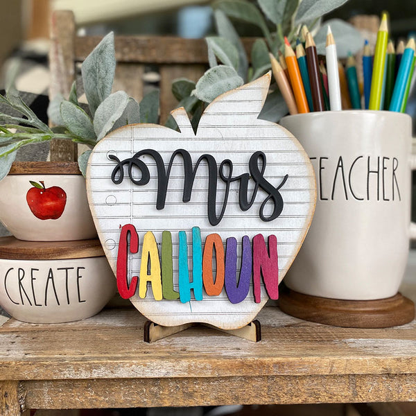 3D apple cut name sign classroom decor- teacher graduation gift Elementary school