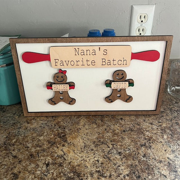 Personalized Gingerbread Family Wood Sign, Gingerbread grandchildren