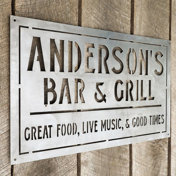 Metal Home Bar and Grill Sign, Personalized Decor, Wall Art