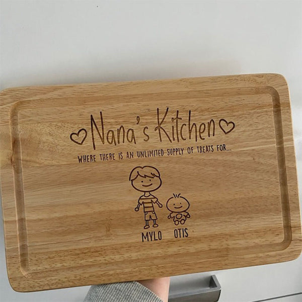 Personalised Grandma's Kitchen Wood Cutting Board, Family Portrait