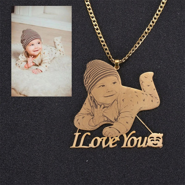 Picture Engraved Necklace Pendant Charm Locket 18K Gold | Photo Necklace