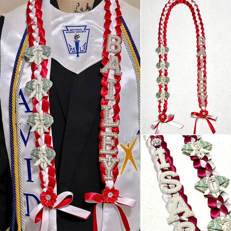 Graduation Lei, 2 Color Double Braid with bows, Personalized Letters & Numbers