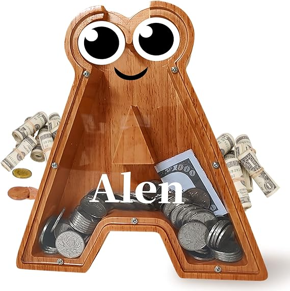 Alphabet Money Pot   Money Box with Sticker  Wooden Money Box Gift for Adults Kids Christmas Birthday Gift