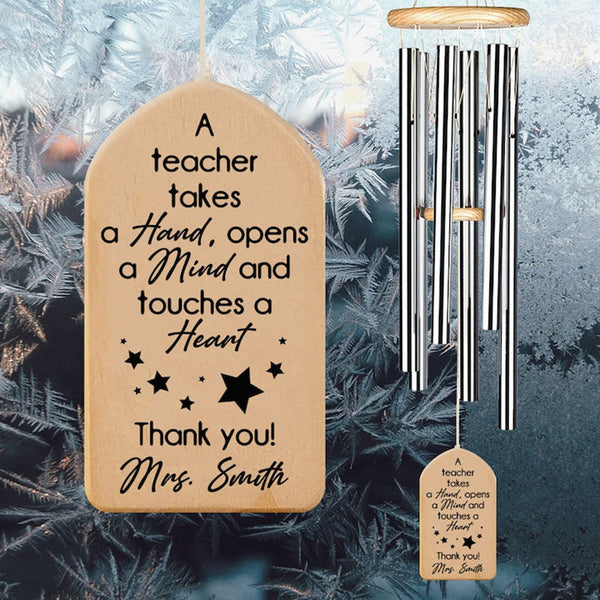 Personalized Teacher Gift Wind Chimes, Thank You Teacher Gifts, Wooden Wind Chimes Home Garden Decoration