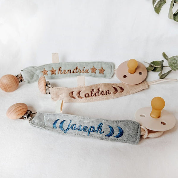 Personalized Pacifier Clip Holder  Embroidered Name