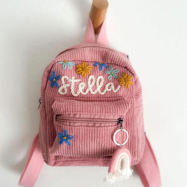 Hand Embroidered Personalised Kids Mini Backpack I Custom Kids Bag I Name Backpack