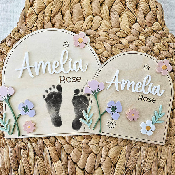 Newborn Birth Announcement Name Plaque | Newborn Footprint Plaque