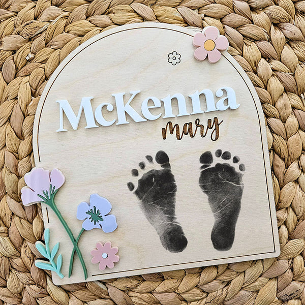 Newborn Birth Announcement Name Plaque | Newborn Footprint Plaque