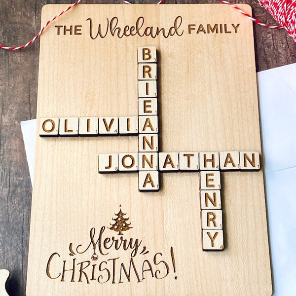 Wooden Mother's Day Card with Name Scrabble Tiles & Stand, Unique Gift for Grandma