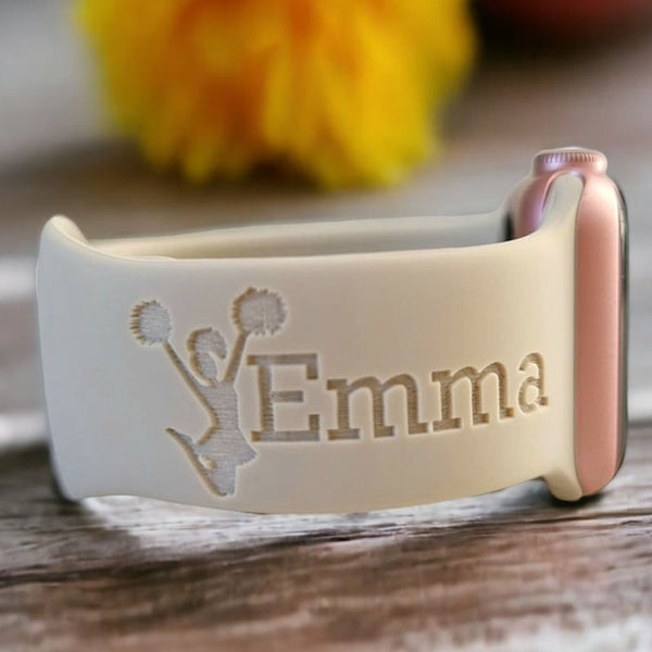 Personalized Watch Band for Apple, Samsung CHEER CHEERLEADER Engraved Silicone Sports Band