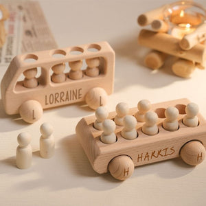 Custom Wooden Toy Bus, Beech Wood Bus With Peg Dolls