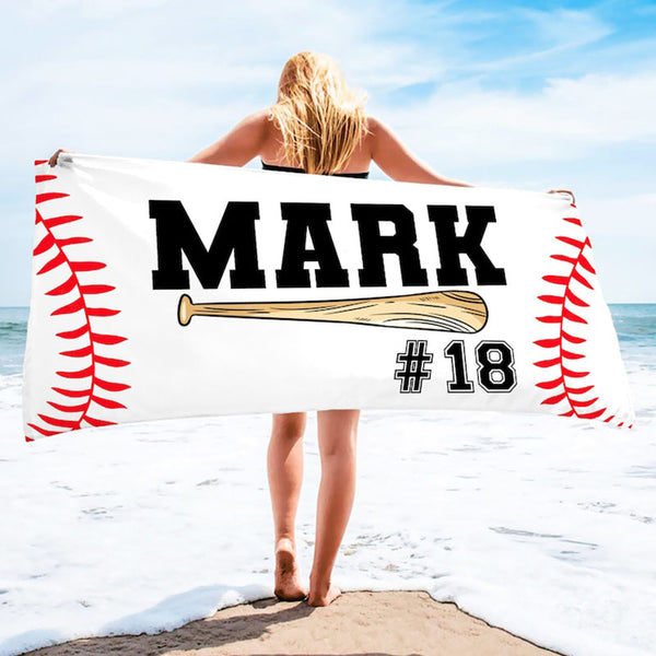 Personalized Baseball Beach Towel, Boys Baseball Gift, Baseball Pool Towel, Baseball Player Gift