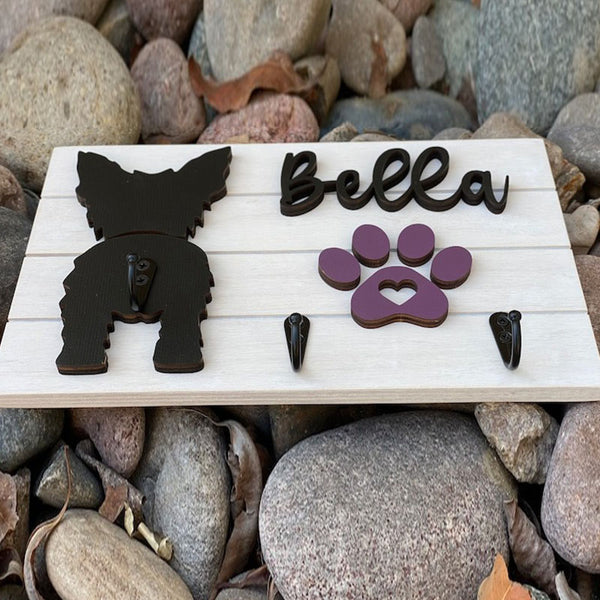 Custom Shiplap Dog Leash Holder, Personalized Leash holder, Dog Butt Leash Holder, Dog Paw Print Leash Holder