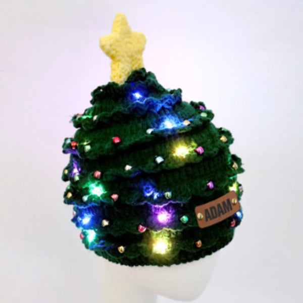 Personalized Leather Patch Christmas Tree Crochet Hat