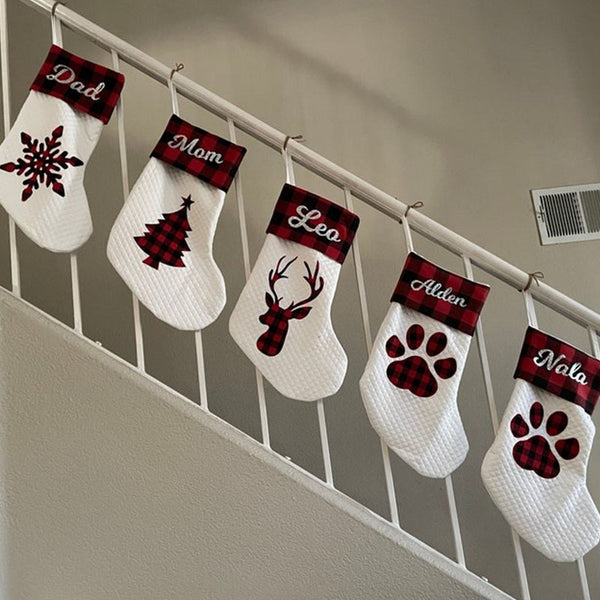 Personalized Christmas Stockings With White Ornaments