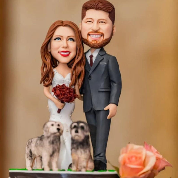 Custom couple bobblehead, bobblehead couple,bobblehead wedding cake topper, wedding gifts with dog/cat(pets)