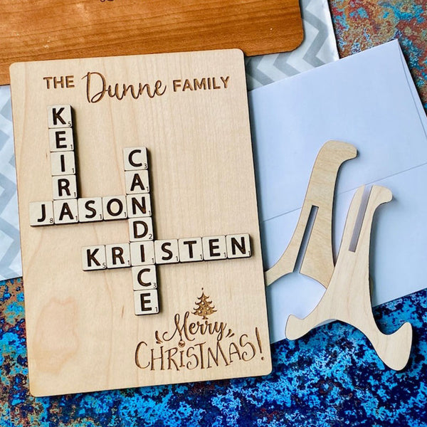 Wooden Mother's Day Card with Name Scrabble Tiles & Stand, Unique Gift for Grandma