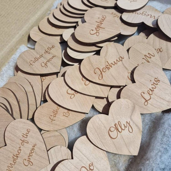 Personalised Place Names, Wedding Place Setting, Wooden Heart, Wood Place Name, Wedding Favours