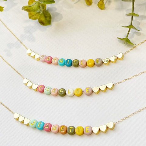 Full of Color Beads Name Necklace Dainty Gold Name Beads Necklace Kids Name