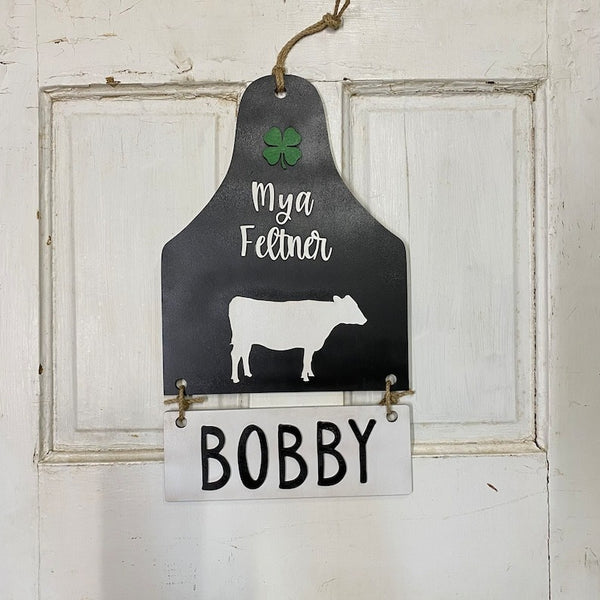 Cow Ear Tag Stall Sign | 4H Barn Stall Sign | Steer | Heifer | Personalized Name Sign for 4H Stall