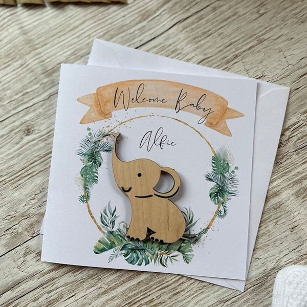 New Baby Safari Card - Wooden Keepsake