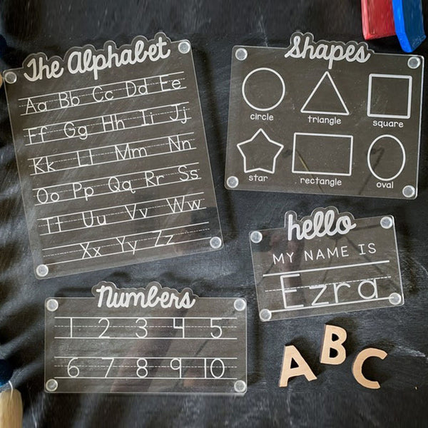 Letter, Number, and Shapes Tracing Board Bundle with Custom Name Sign