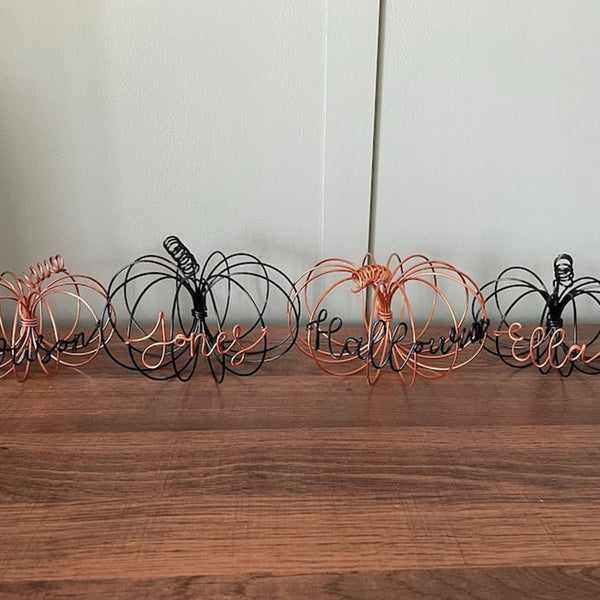 Personalised wire Pumpkin with lights, Halloween Decorations, pumpkin decor, autumn wedding accessories, fall decor, last name sign