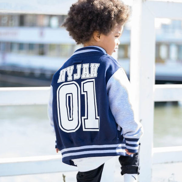 Baseball Style Kids Varsity Jacket, Custom Letterman Name &amp; Number College Football Jacket for Boy or Girl