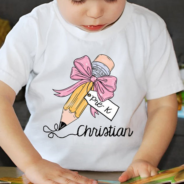 Kids Back To School Shirts, First Day Of School Cute Pencil Bow T-Shirt