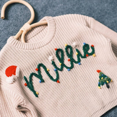 Personalized Hand-Stitched Name & Monogram Adorable Custom Kids' Sweater