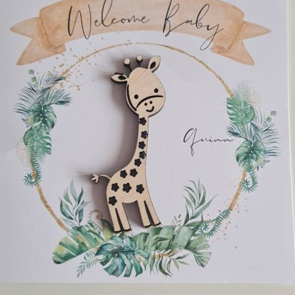 New Baby Safari Card - Wooden Keepsake