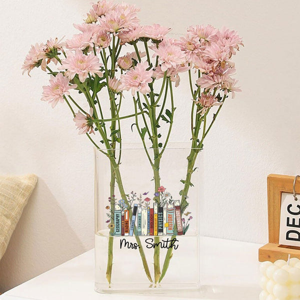 Custom Books & Name Library Acrylic Vase Personalized Floral Bookish Vase