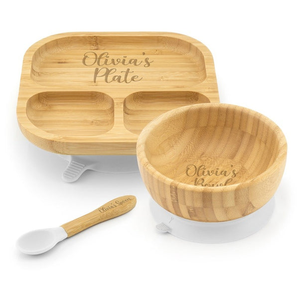 Personalised Bamboo Childrens Dining Set Spoon & Bowl