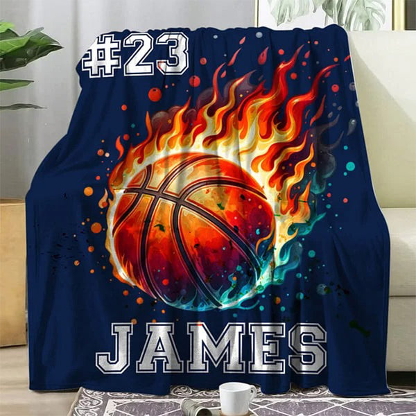 Personalised Ball Sports Blanket with Name and Number Birthday Game Day Gift