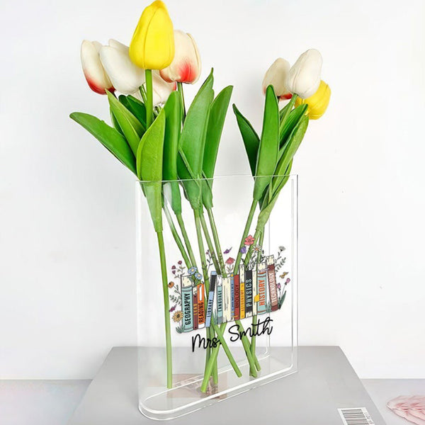 Custom Books & Name Library Acrylic Vase Personalized Floral Bookish Vase