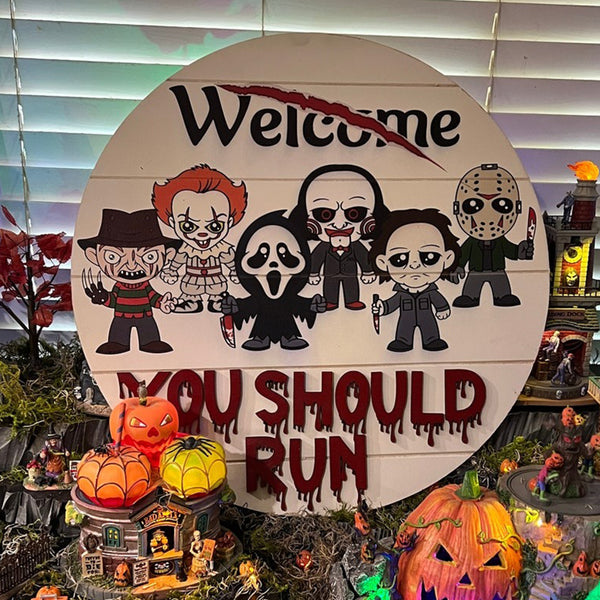 Horror Characters Door Sign, Halloween Door Hanger