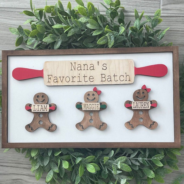 Personalized Gingerbread Family Wood Sign, Gingerbread grandchildren