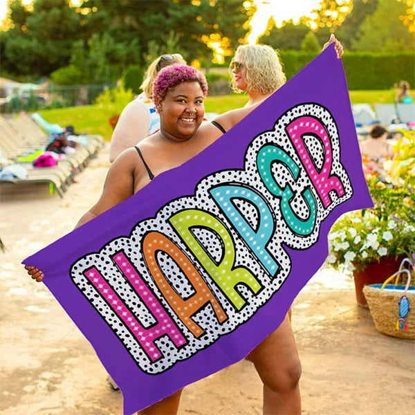 Personalized Multicolor Dots Beach Towel