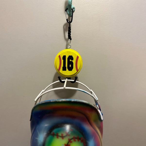 Personalized Softball/Baseball helmet holder with dual hook