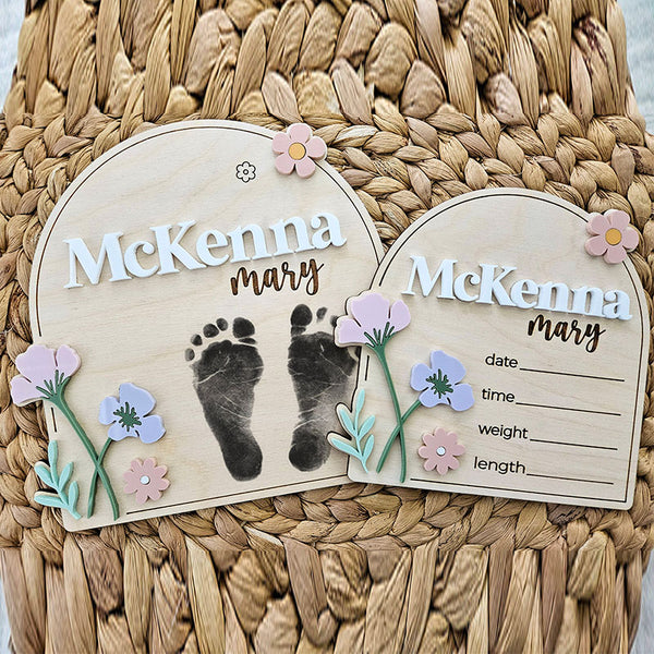 Newborn Birth Announcement Name Plaque | Newborn Footprint Plaque