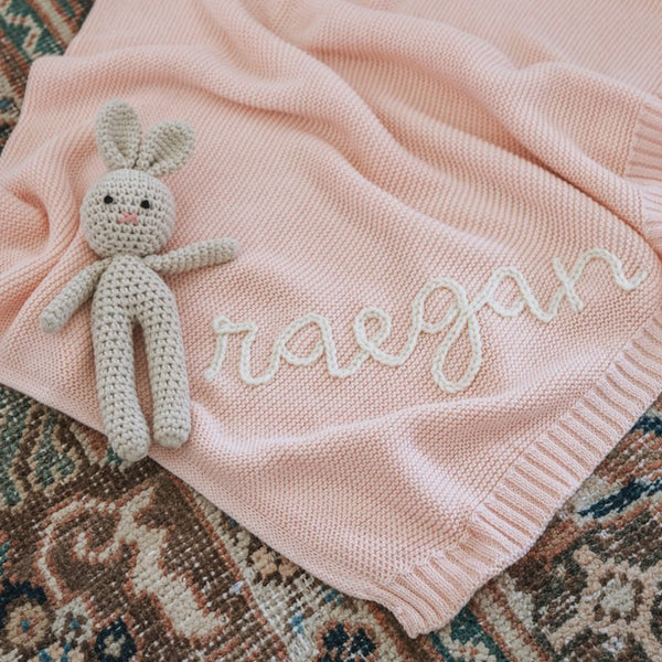 Personalized Hand Embroidered Knit Baby Blanket