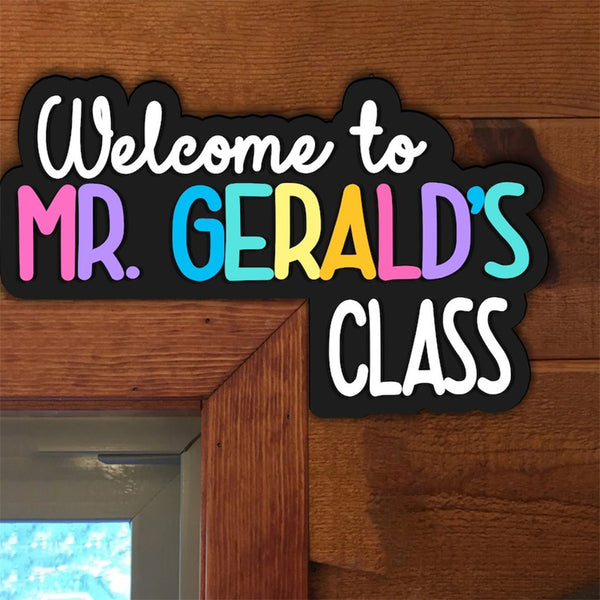 Personalized rainbow customized teacher name door frame corner label