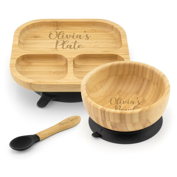 Personalised Bamboo Childrens Dining Set Spoon & Bowl