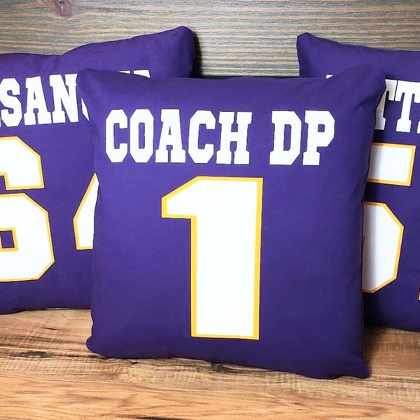 Senior night group gift football idea pillow sports jersey name number soccer